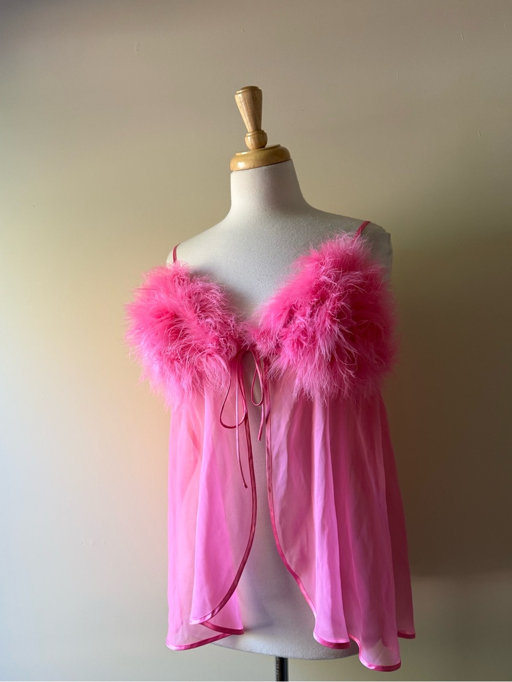 La Senza Y2K Pink Feather Babydoll Lingerie Dress XL Fembot Costume